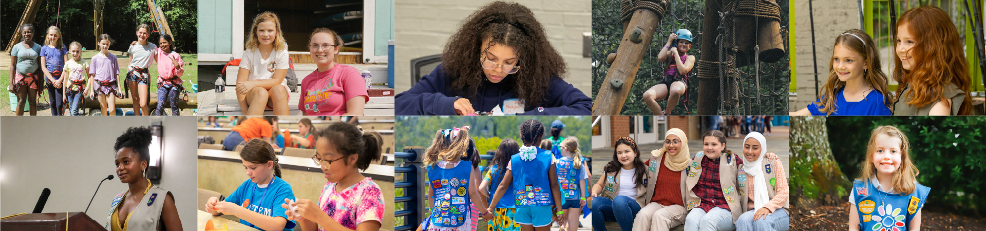  Collage of Girl Scouts doing various activities 