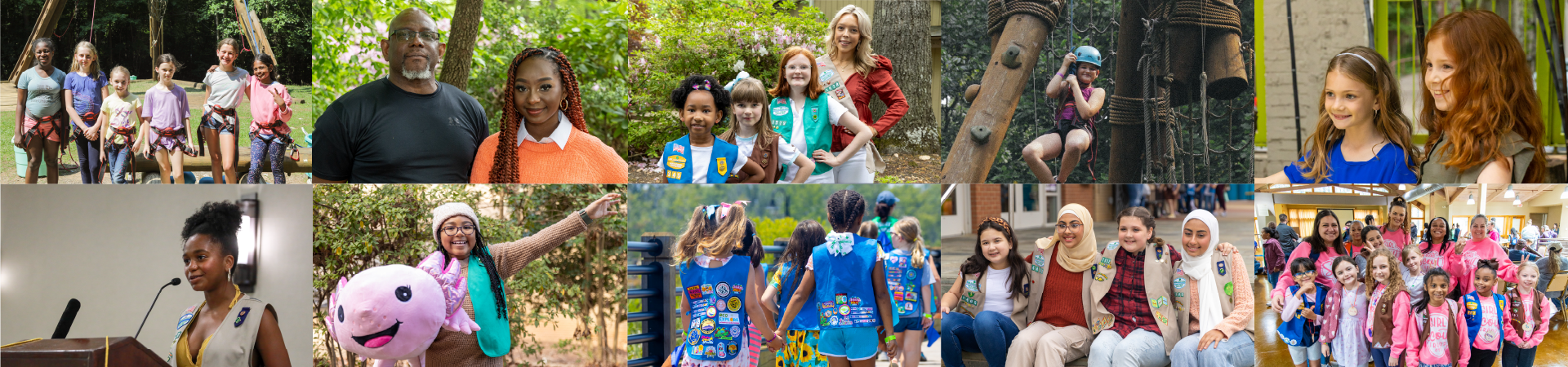  Collage of Girl Scouts doing various activities 