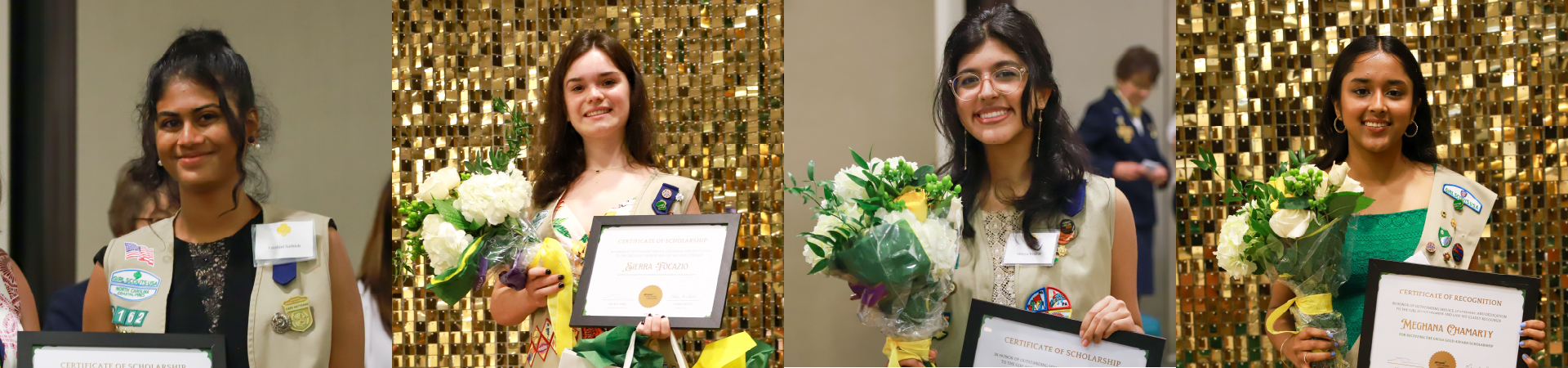  collage of Gold Award Girl Scouts holding certificates 